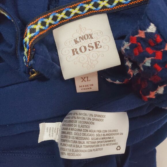 Knox Rose Top XL Blue Smocked Embroidered Flutter Relaxed Tunic Womens Sz Shirt - Picture 4 of 5
